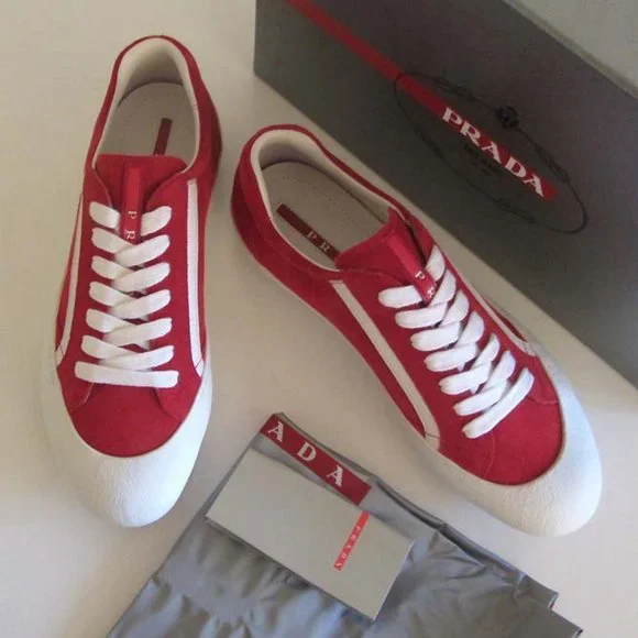new PRADA red suede logo low-top sneakers 6.5/7.5 US